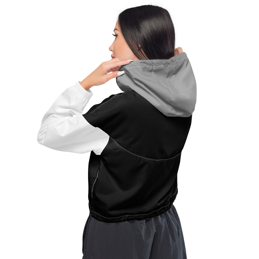 Black and White Color-Block Women’s Cropped Windbreaker